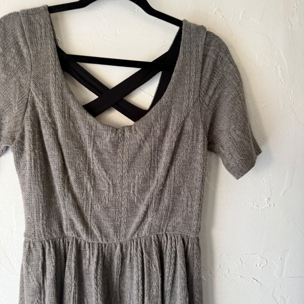 Monteau Gray Fit Flare Dress Crisscross Twee L Academia Blair Waldorf Preppy